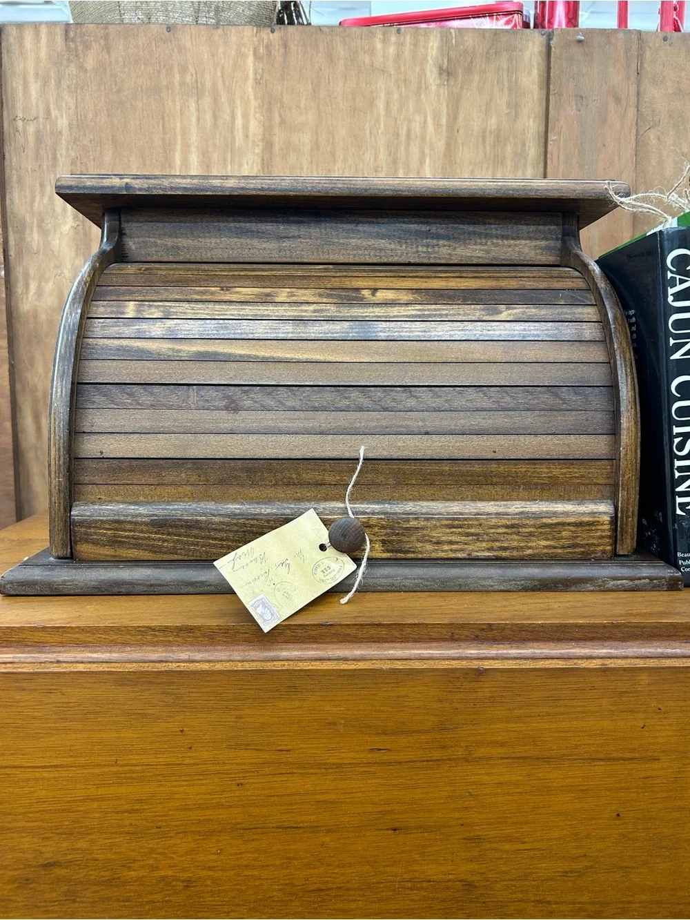 Vintage Wooden Roll-Top Bread Box